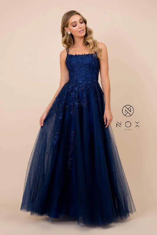 Long Formal Prom Floral Applique Evening Dress