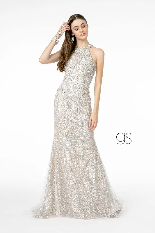 Jewel Embellished Mermaid Mesh Long Prom Dress