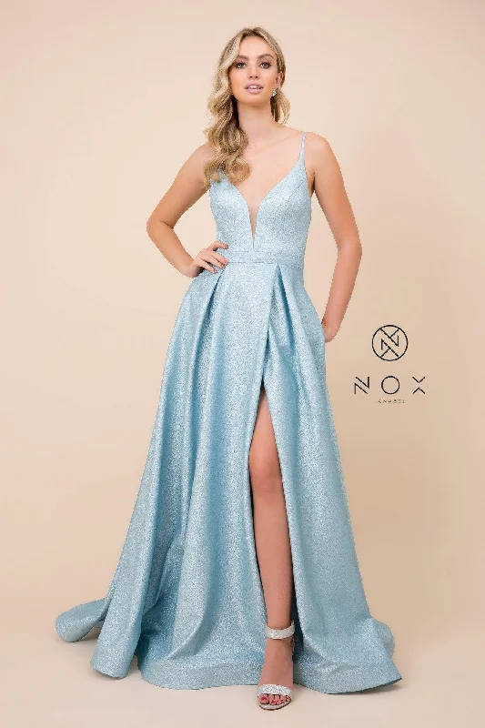 Long A-Line Glitter Knit Prom Dress