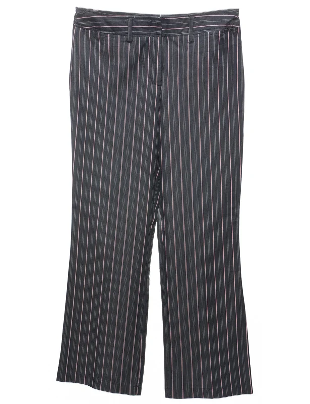 Black, Red & White Pinstriped Trousers - W33 L31