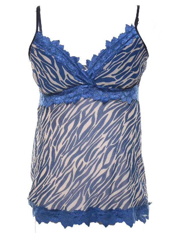 Blue & White Zebra Print Y2K Camisole Top - S