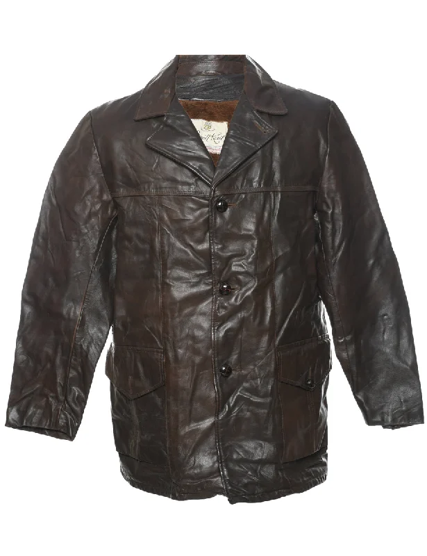 Button Front Leather Jacket - L