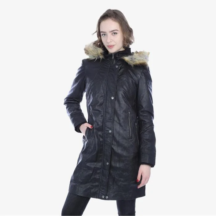 Ladies 3/4 length puffer jacket with hood