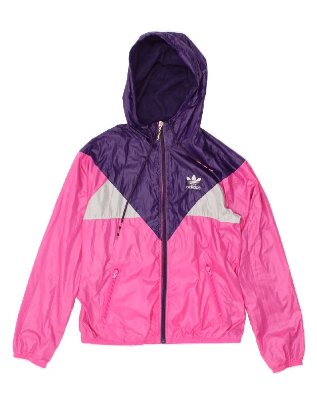 ADIDAS Womens Graphic Hooded Rain Jacket UK 8 Small Pink Colourblock