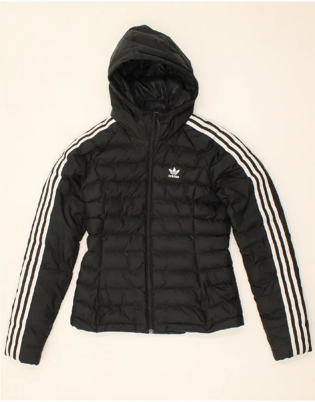 ADIDAS Womens Hooded Padded Jacket UK 6 XS Black Polyester