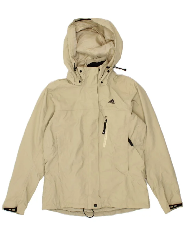 ADIDAS Womens Hooded Rain Jacket UK 14 Medium  Beige Polyamide