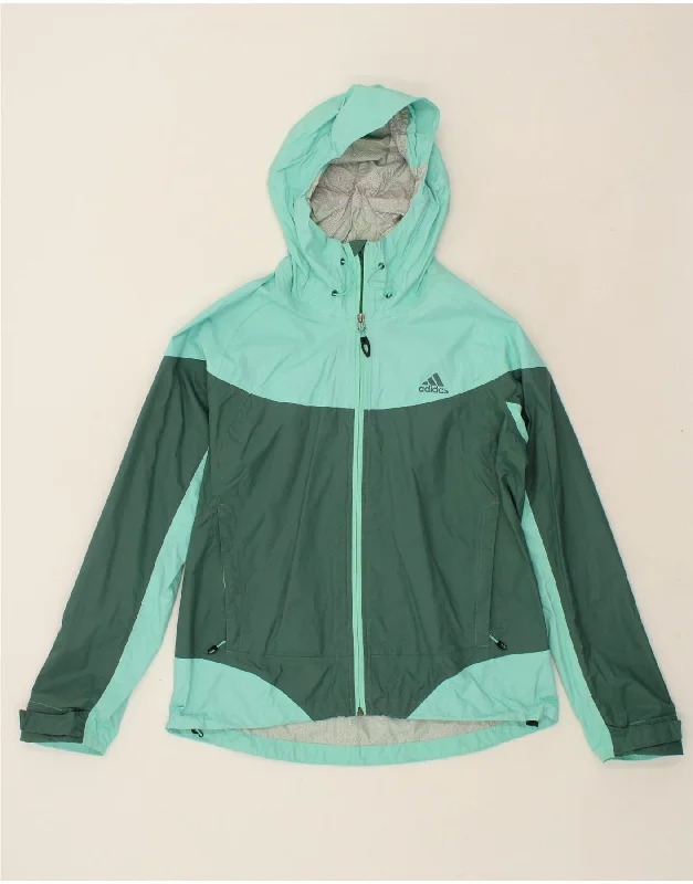 ADIDAS Womens Hooded Rain Jacket UK 16 Large Green Colourblock