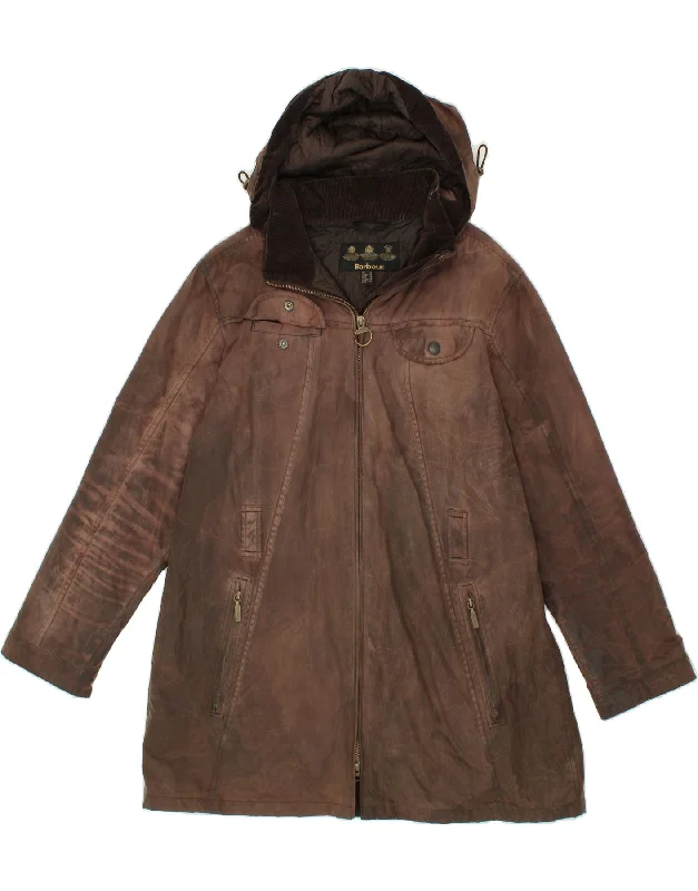 BARBOUR Womens Hooded Waxed Cotton Jacket UK 18 XL Brown Cotton