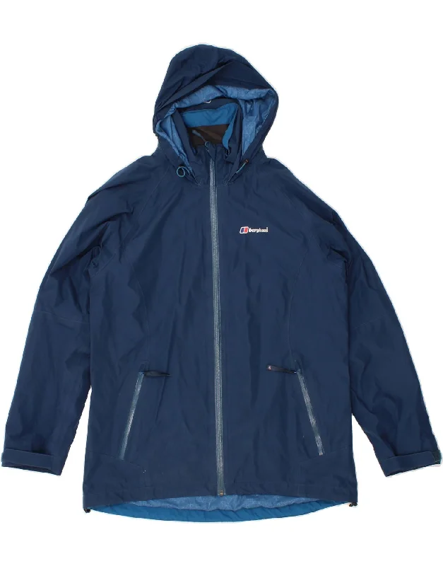 BERGHAUS Womens Hooded Raincoat UK 16 Large Navy Blue Nylon