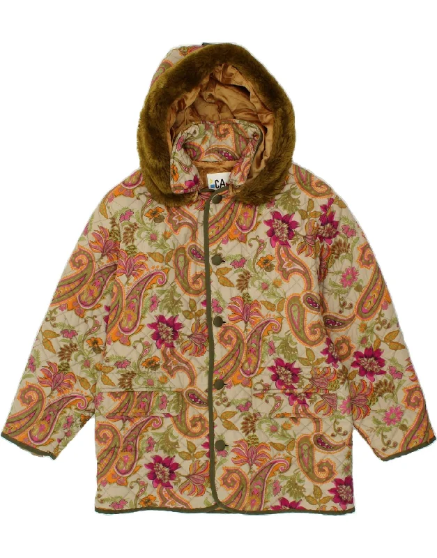 CACAO Womens Hooded Quilted Jacket EU 42 Large Green Paisley Polyester