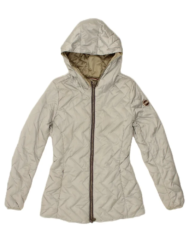 COLMAR Womens Hooded Padded Jacket EU 38 Medium Grey Polyester