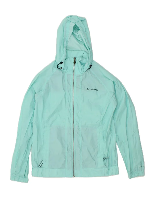 COLUMBIA Womens Hooded Rain Jacket UK 10 Small Turquoise Nylon