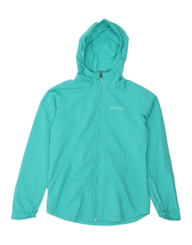 COLUMBIA Womens Hooded Rain Jacket UK 14 Large Turquoise Polyester