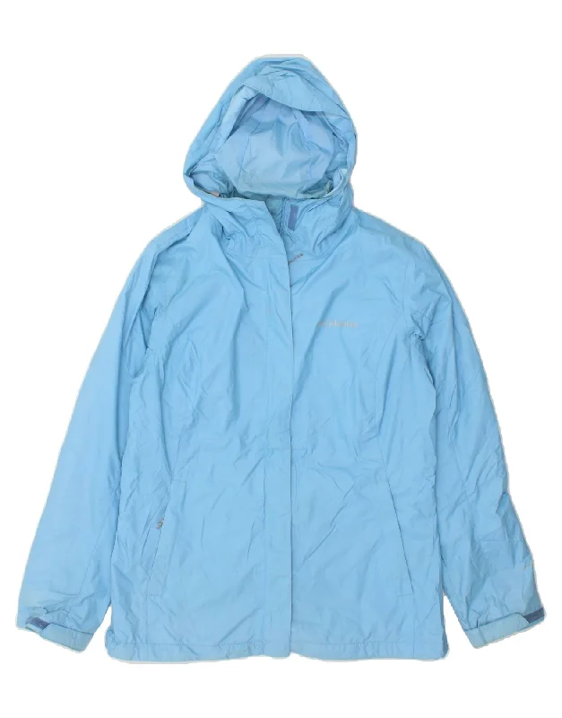 COLUMBIA Womens Hooded Rain Jacket UK 14 Medium Blue Nylon