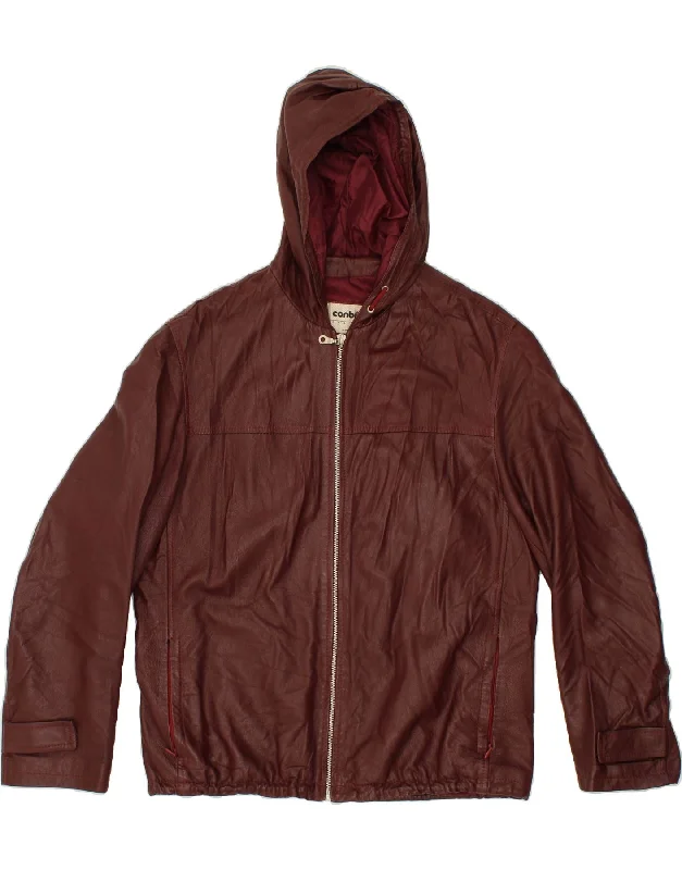 CONBIPEL Womens Hooded Leather Jacket IT 50 XL Maroon Leather