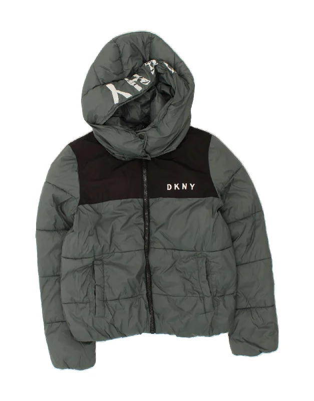 DKNY Womens Hooded Hooded Padded Jacket UK 10 Small Grey Colourblock Nylon