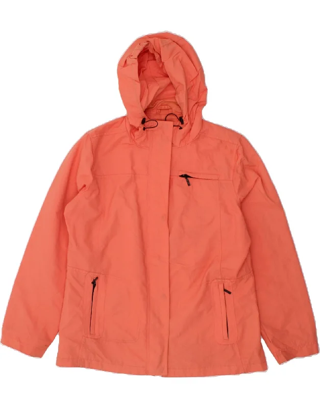 EDDIE BAUER Womens Hooded Rain Jacket UK 16 Large Orange Nylon