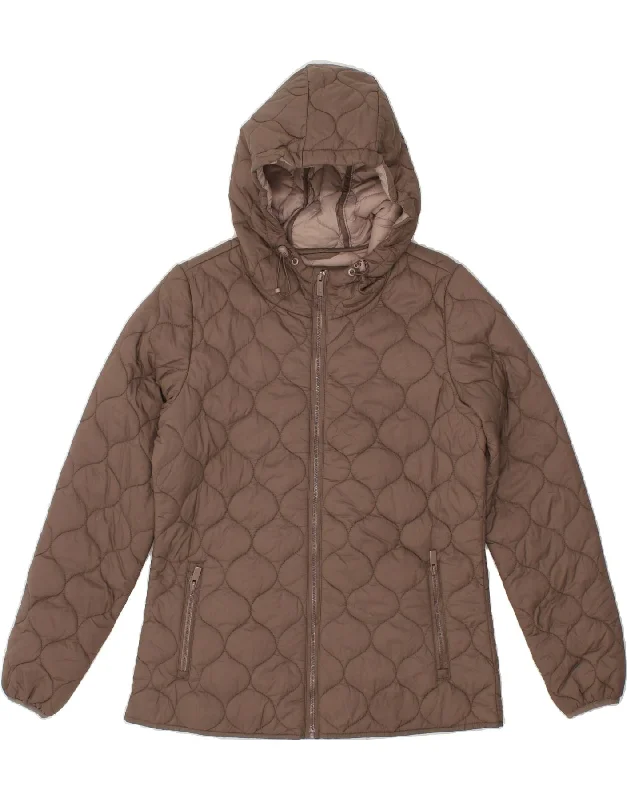 FAT FACE Womens Hooded Padded Jacket UK 12 Medium Brown Nylon