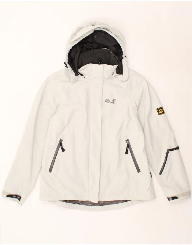 JACK WOLFSKIN Womens Hooded Rain Jacket UK 16 Large White Polyamide