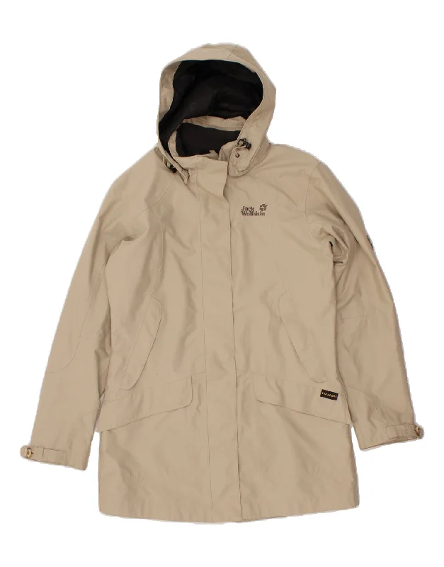 JACK WOLFSKIN Womens Hooded Windbreaker Coat UK 12/14 Medium Beige