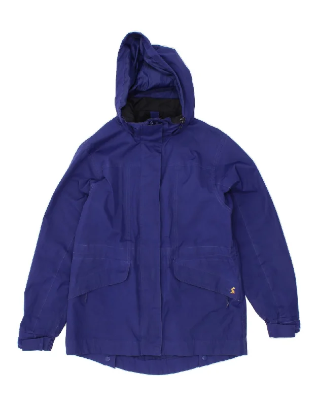 JOULES Womens Hooded Rain Jacket UK 10 Small Navy Blue Polyester