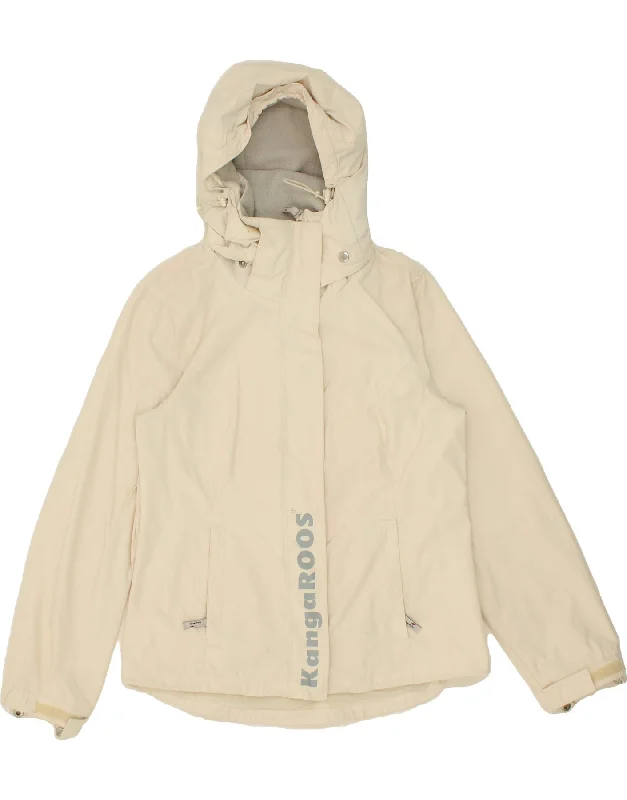 KANGAROOS Womens Graphic Hooded Rain Jacket UK 12 Medium White Polyamide