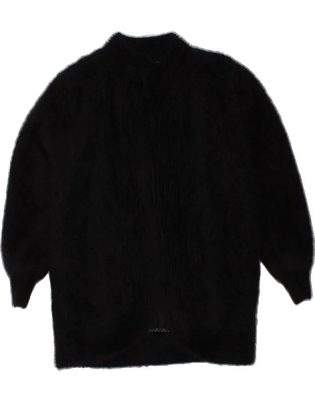 KEOMI Womens Knit Open Overcoat UK 14 Medium Black Angora