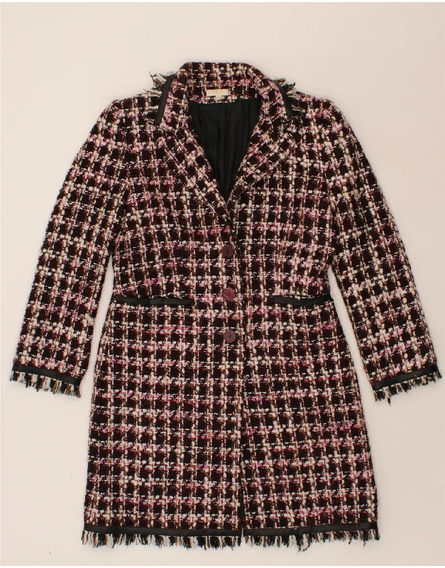 KOOKAI Womens Overcoat IT 42 Medium Pink Check Wool