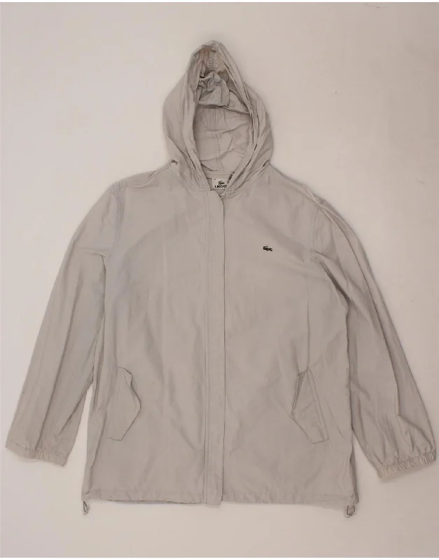 LACOSTE Womens Hooded Bomber Jacket Size 44 Large Grey Cotton