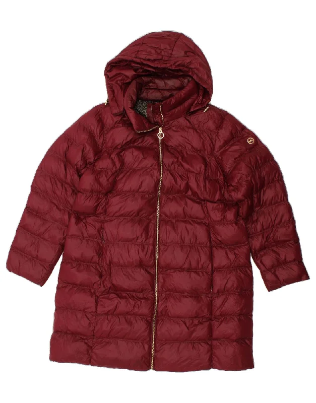 MICHAEL KORS Womens Hooded Padded Coat UK 18 XL Maroon Nylon