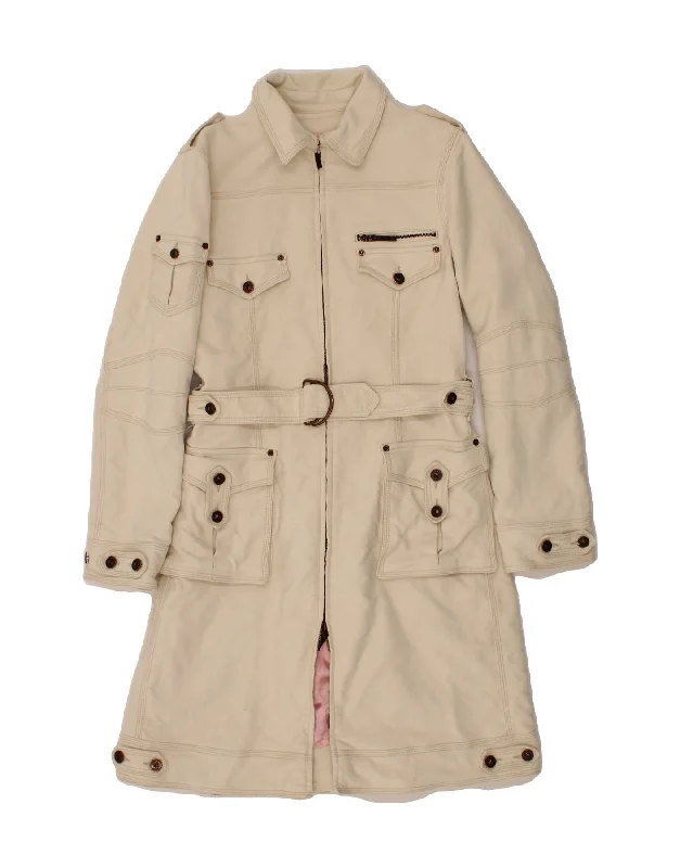 MOSCHINO Womens Overcoat UK 16 Large Off White Cotton