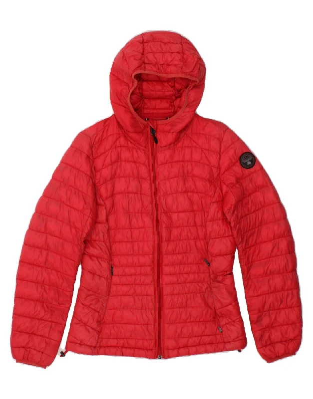 NAPAPIJRI Womens Hooded Padded Jacket UK 14 Medium Red Polyamide