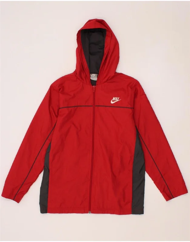 NIKE Womens Hooded Rain Jacket UK 14/16 Large Red Colourblock Polyester