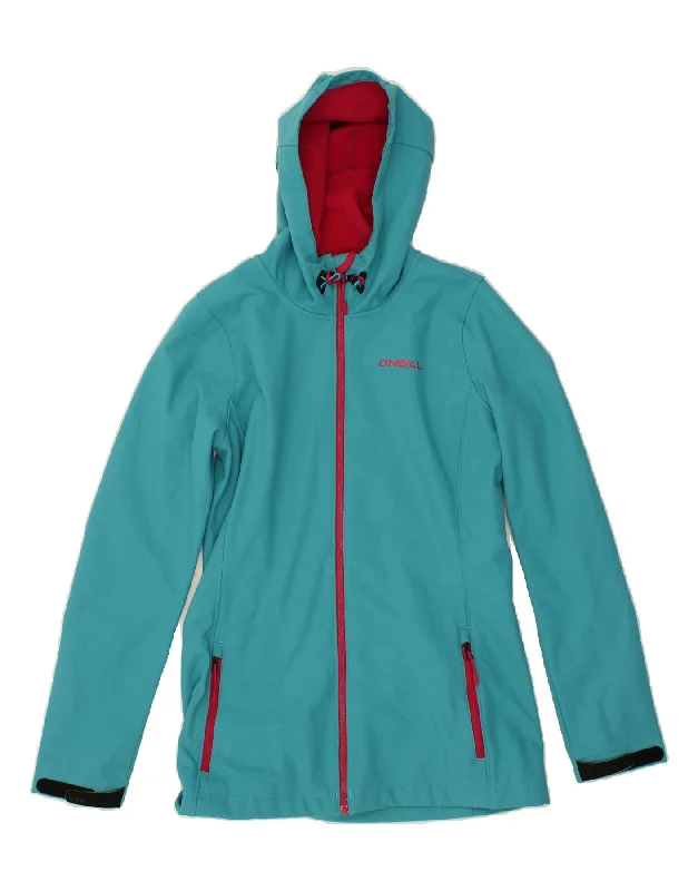 O'NEILL Womens Hooded Rain Jacket UK 12 Medium Blue Polyester