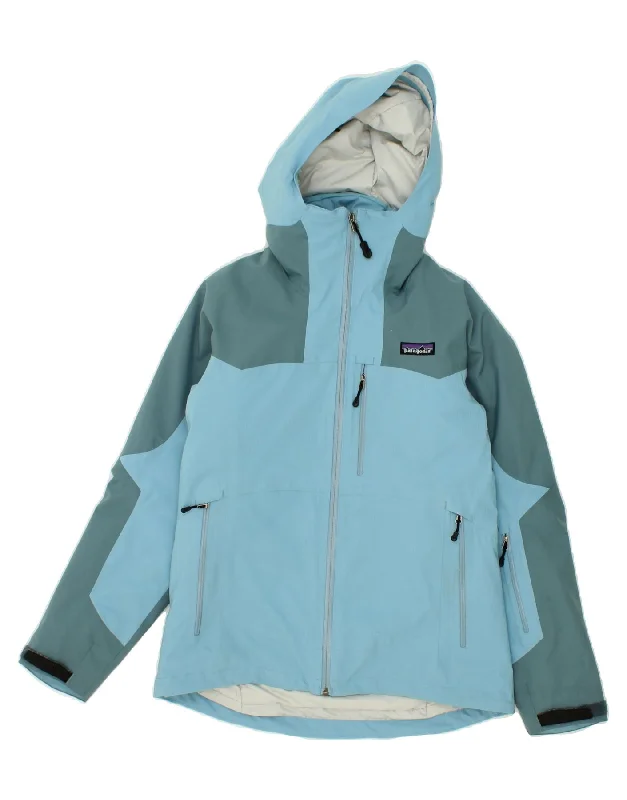 PATAGONIA Womens Hooded Windbreaker Jacket UK 6 XS Blue Colourblock