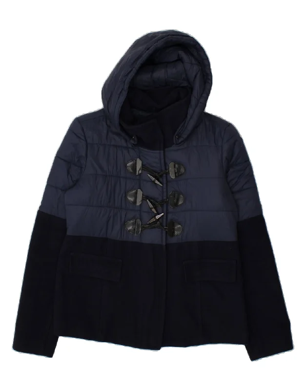 PINKO Womens Hooded Padded Jacket UK 10 Small Navy Blue Colourblock