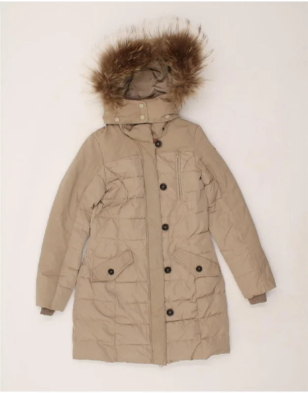 RIFLE Womens Hooded Padded Coat UK 6 XS Beige Polyester