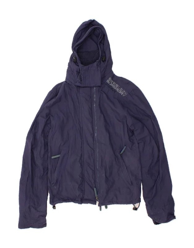 SUPERDRY Womens Hooded Windbreaker Jacket UK 10 Small Navy Blue Nylon