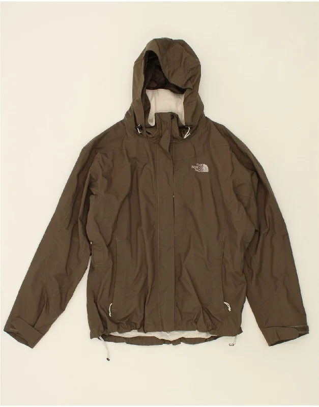 THE NORTH FACE Womens Hooded Rain Jacket UK 16 Large Brown Nylon