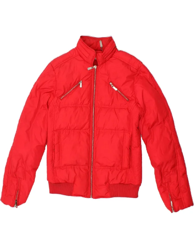 VERSACE Womens Hooded Padded Jacket UK 16 Large Red Polyester