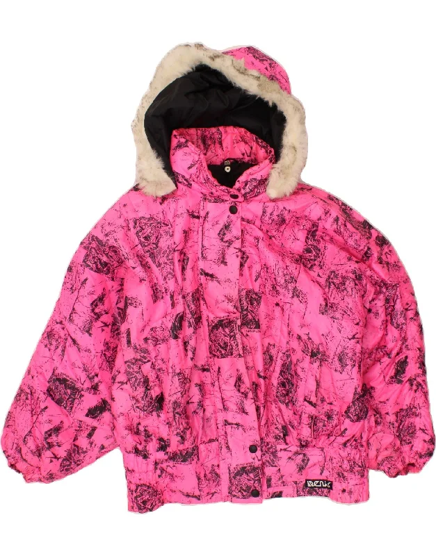 VINTAGE Womens Abstract Pattern Hooded Windbreaker Jacket EU 48 2XL Pink