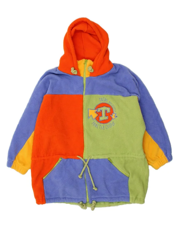 VINTAGE Womens Hooded Fleece Jacket UK 14 Medium Multicoloured Colourblock