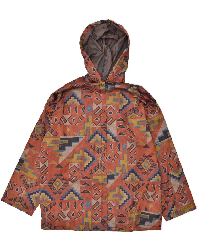 VINTAGE Womens Hooded Rain Jacket UK 20 2XL Brown Geometric