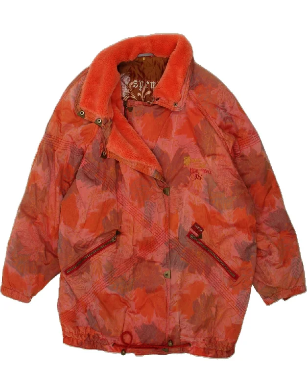 VINTAGE Womens Overcoat UK 12 Medium Orange Floral Cotton