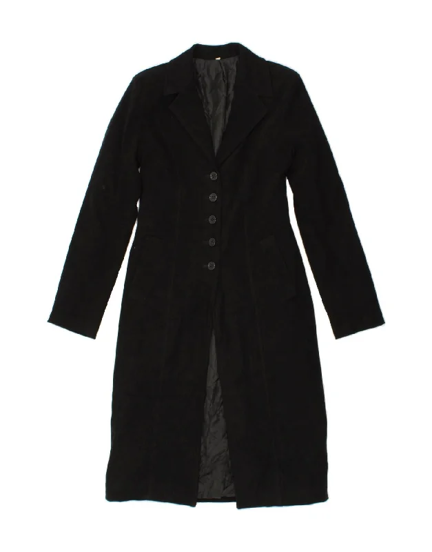 VINTAGE Womens Overcoat UK 6 XS Black