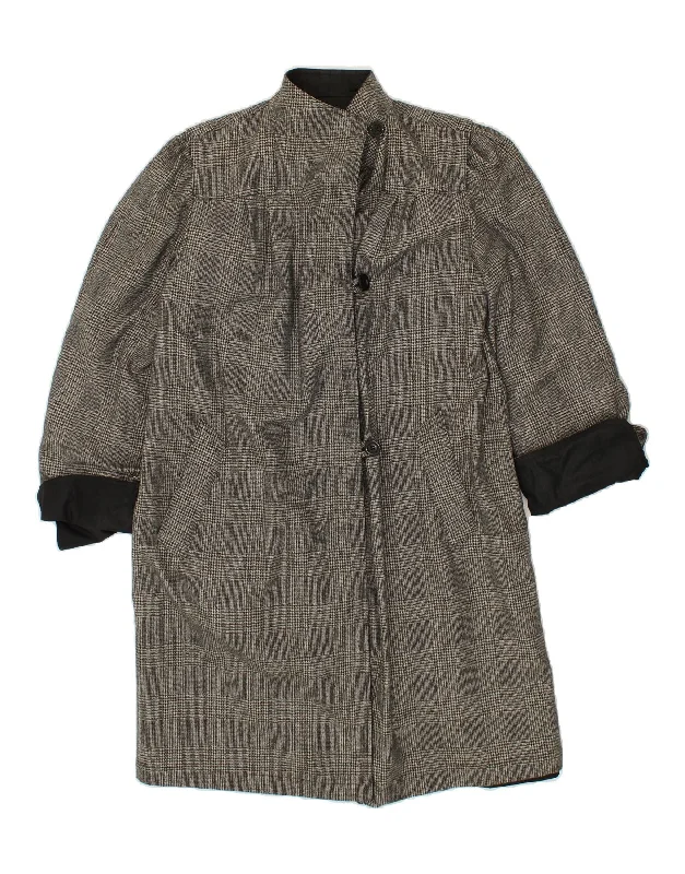 VINTAGE Womens Reversible Overcoat EU 40 Medium Grey Houndstooth Cotton