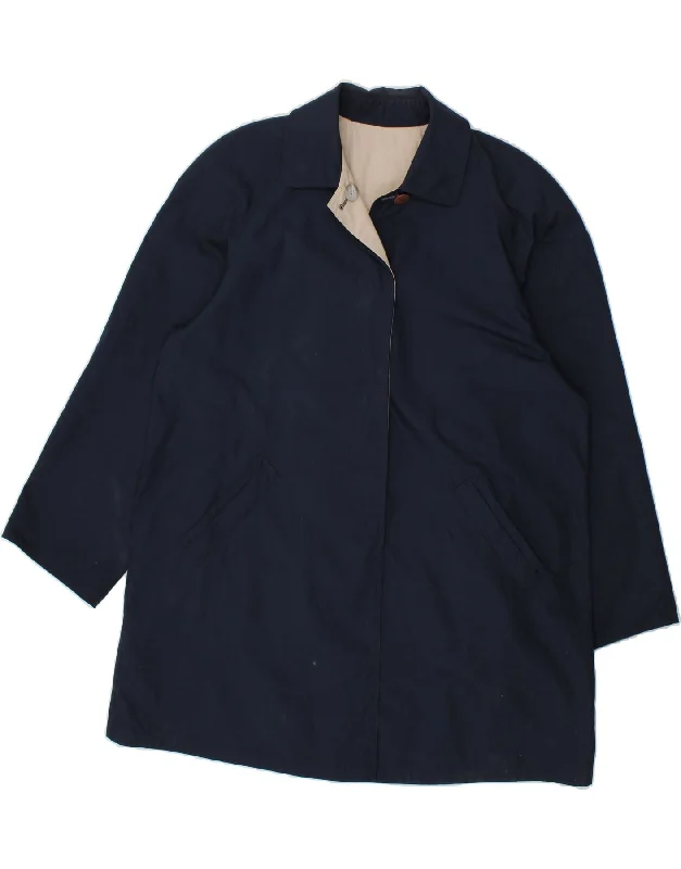 VINTAGE Womens Reversible Overcoat Size 47 Large Navy Blue Polyester