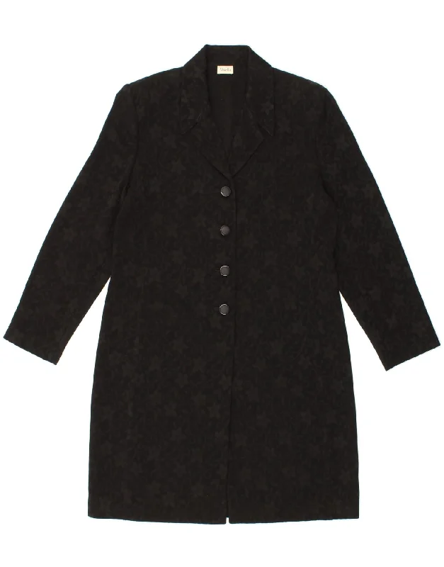 VIYELLA Womens Overcoat UK 14 Large Black Floral Acetate