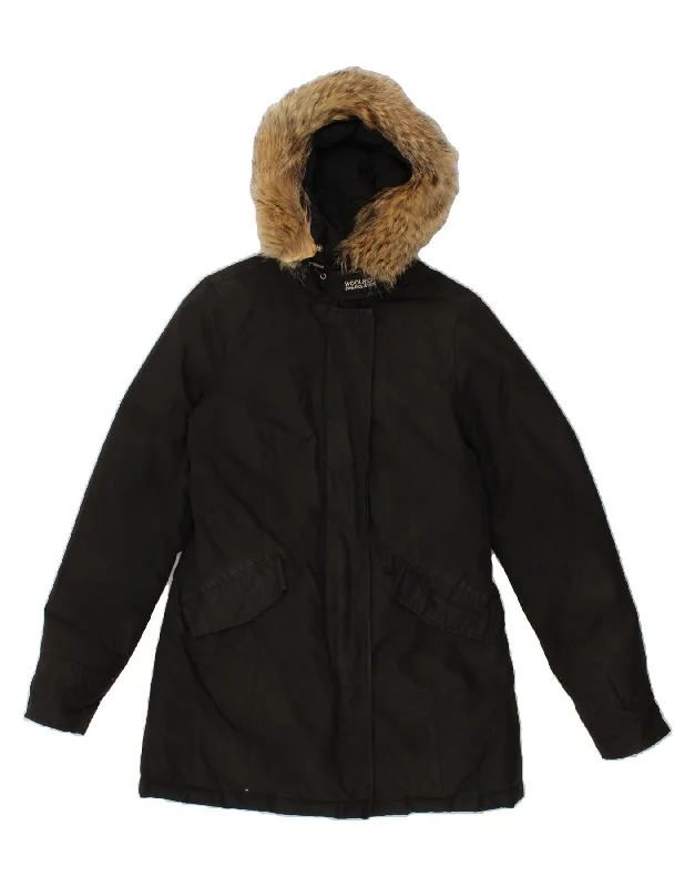 WOOLRICH Womens Hooded Padded Coat UK 10 Small Black