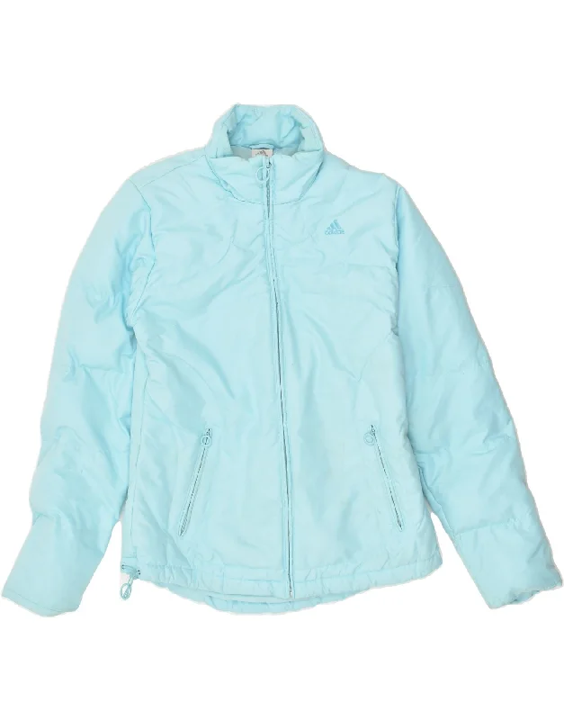 ADIDAS Womens Padded Jacket UK 12 Medium Blue Polyester